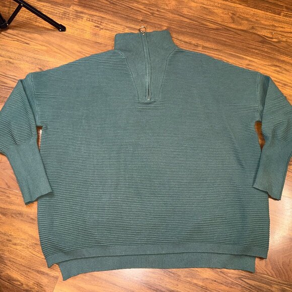 Anrabess Teal Quarter-Zip Ribbed Sweater | Women’s Medium | Oversized Collared P - Picture 3 of 8